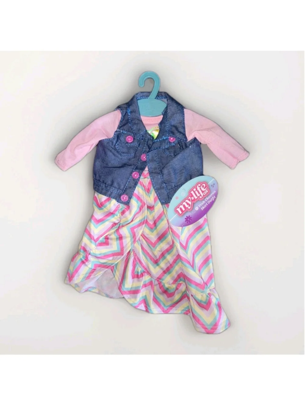 My Life As Doll Clothes Outfit Denim Vest Skirt Chevron 18
